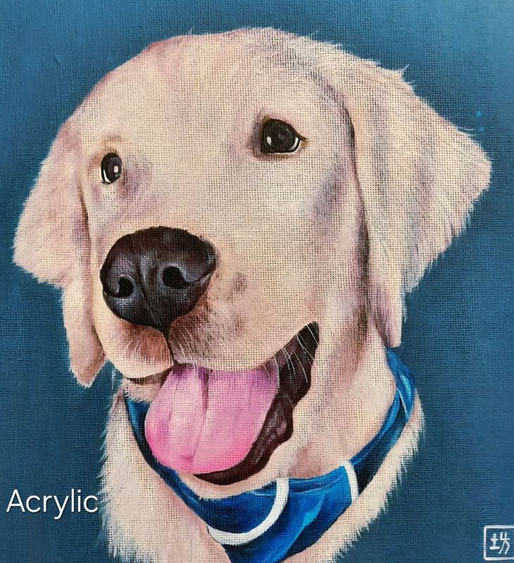 Acrylic portrait of a golden retriever