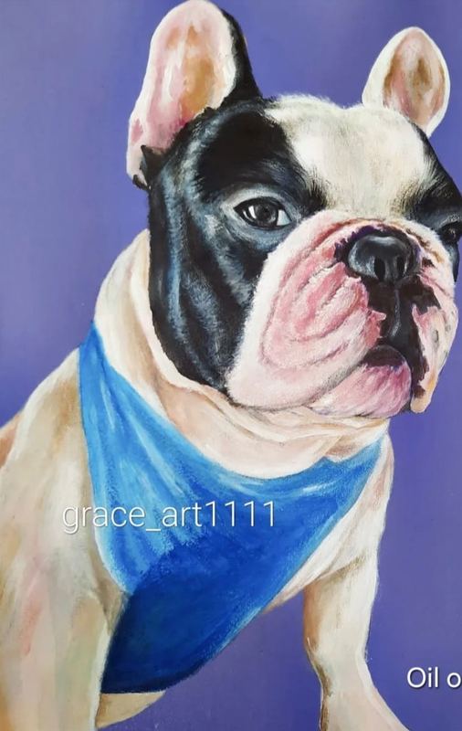 Oil portrait of a french bulldog