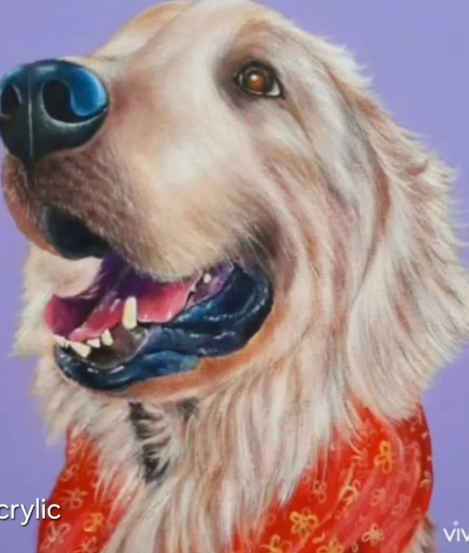 Acrylic portrait of a golden retriever