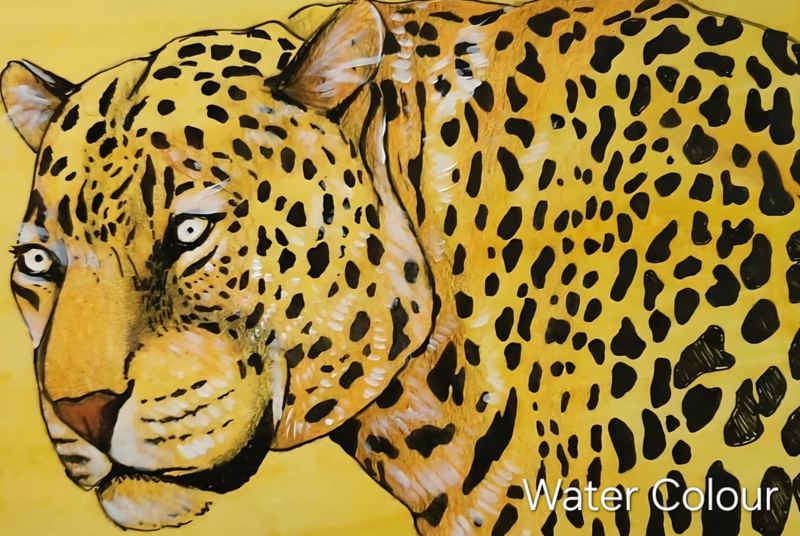 Watercolour portrait of a leopard
