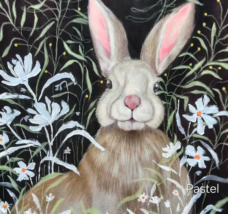 Pastel portrait of a rabbit
