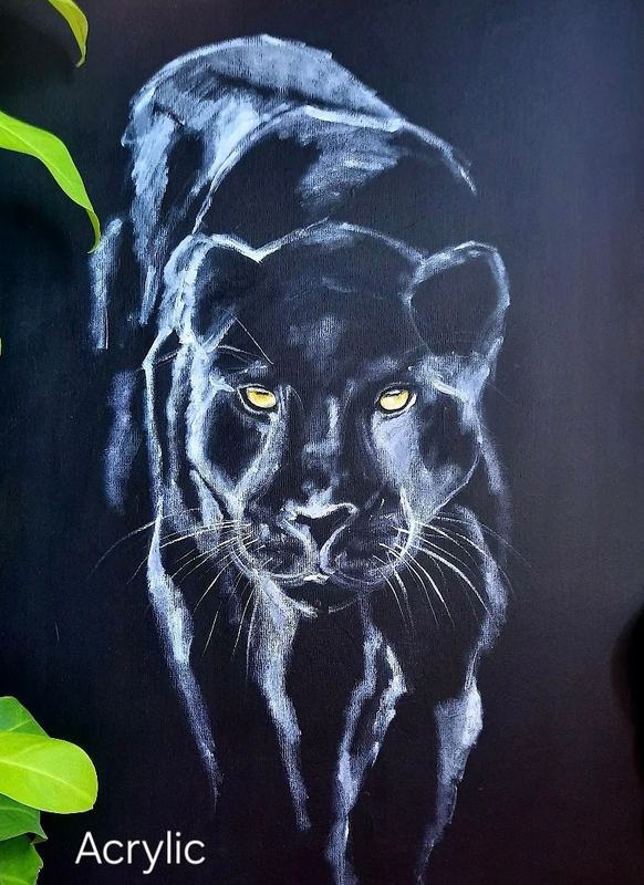 Acrylic portrait of a black panther